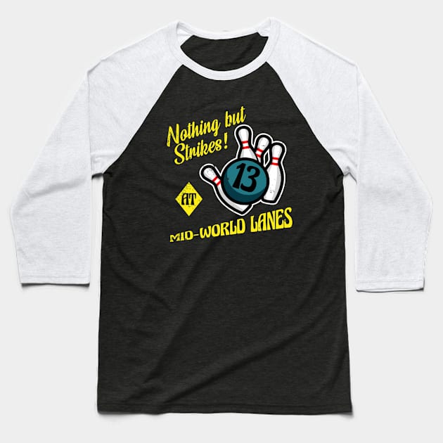 Mid World Lanes, distressed Baseball T-Shirt by woodsman